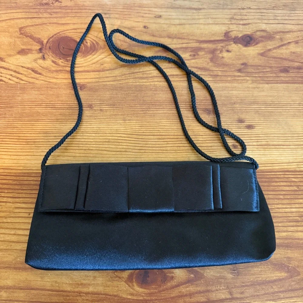 Gunne Sax Black Satin Bow Detail Evening‎ Clutch Bag